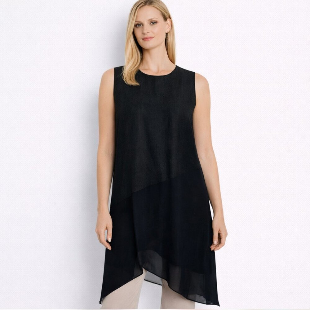 Soft Surroundings Black Asymmetrical Faux Suede Soft Tunic Top Size Large NEW